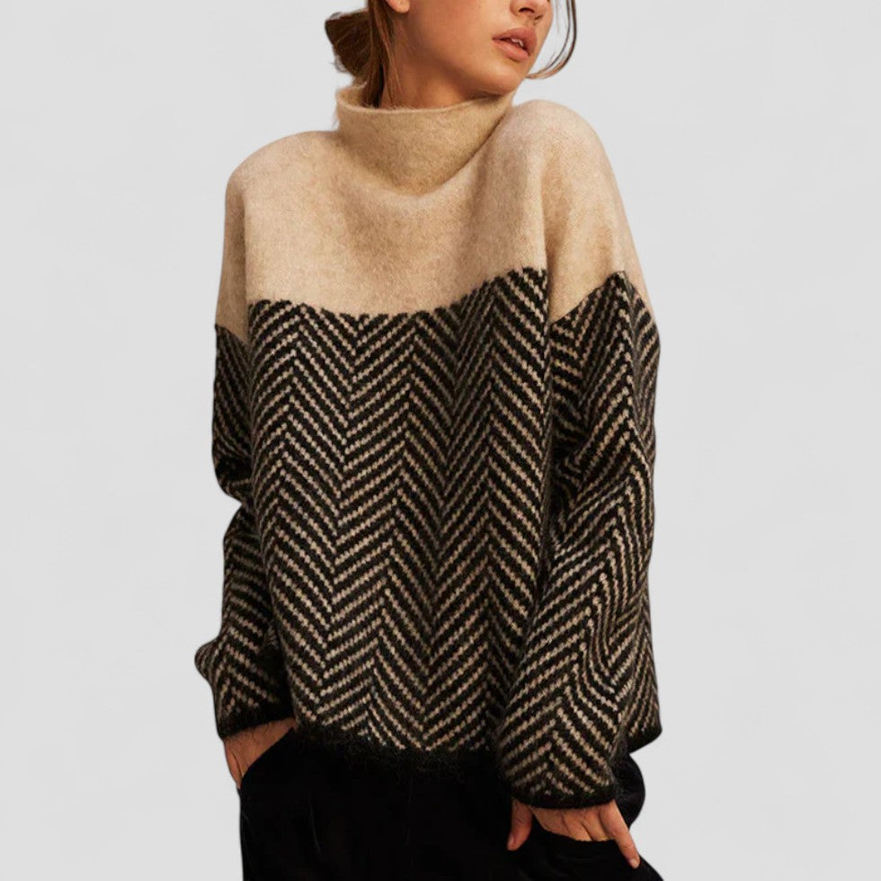 Herringbone Pattern Oversized Wool Sweater