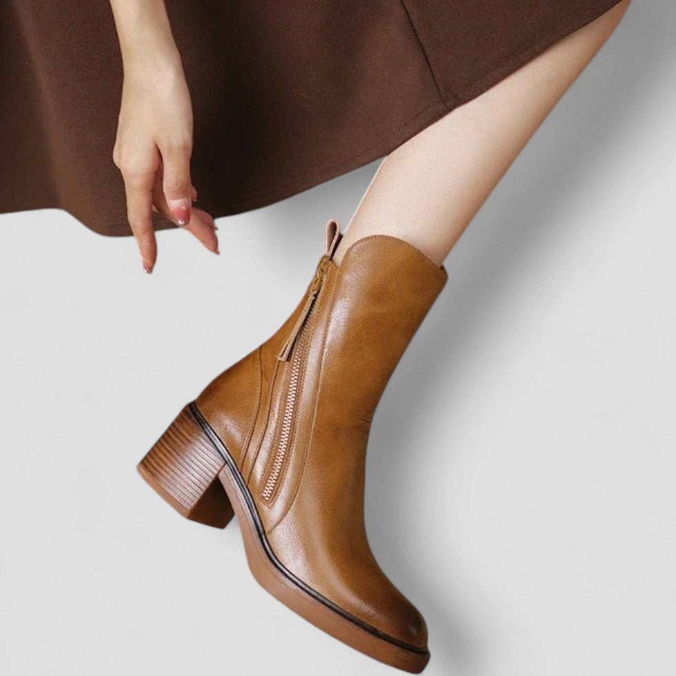 Zip Up Block Heel Ankle Boots
