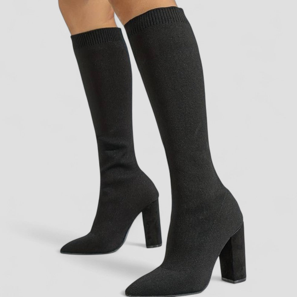 Stretch Knit High Heel Knee Boots