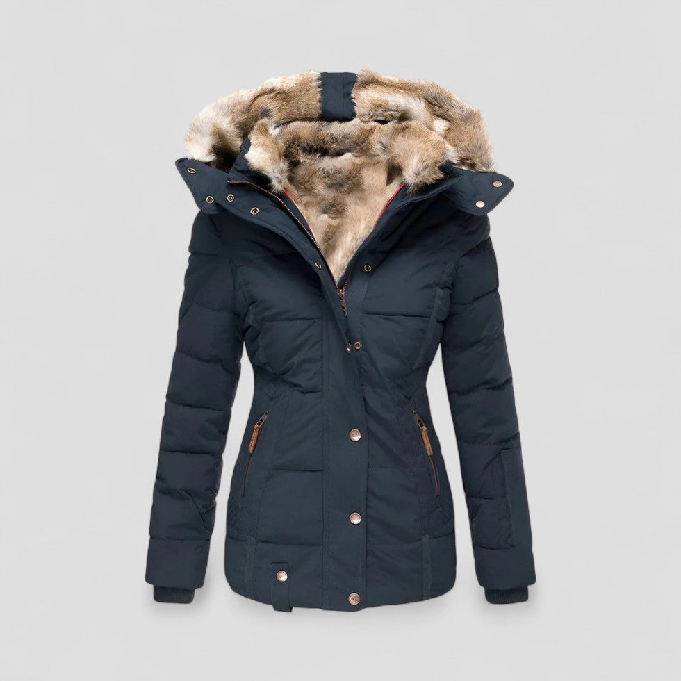 Women’s Hooded Winter Puffer Coat with Faux Fur Trim