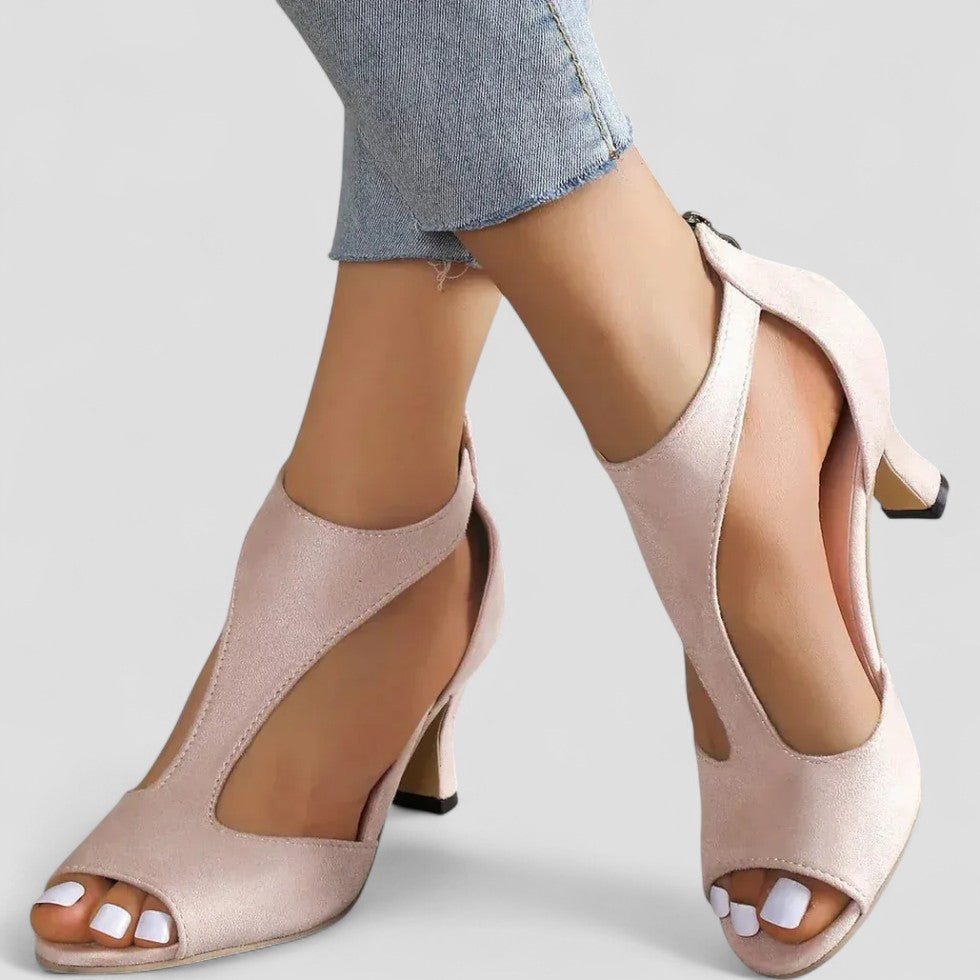 Open Toe Cutout Heeled Sandals