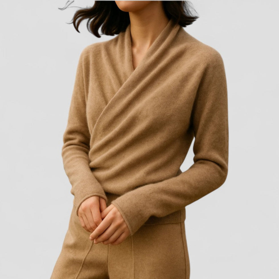 Cashmere Wrap Knit Sweater Top for Women