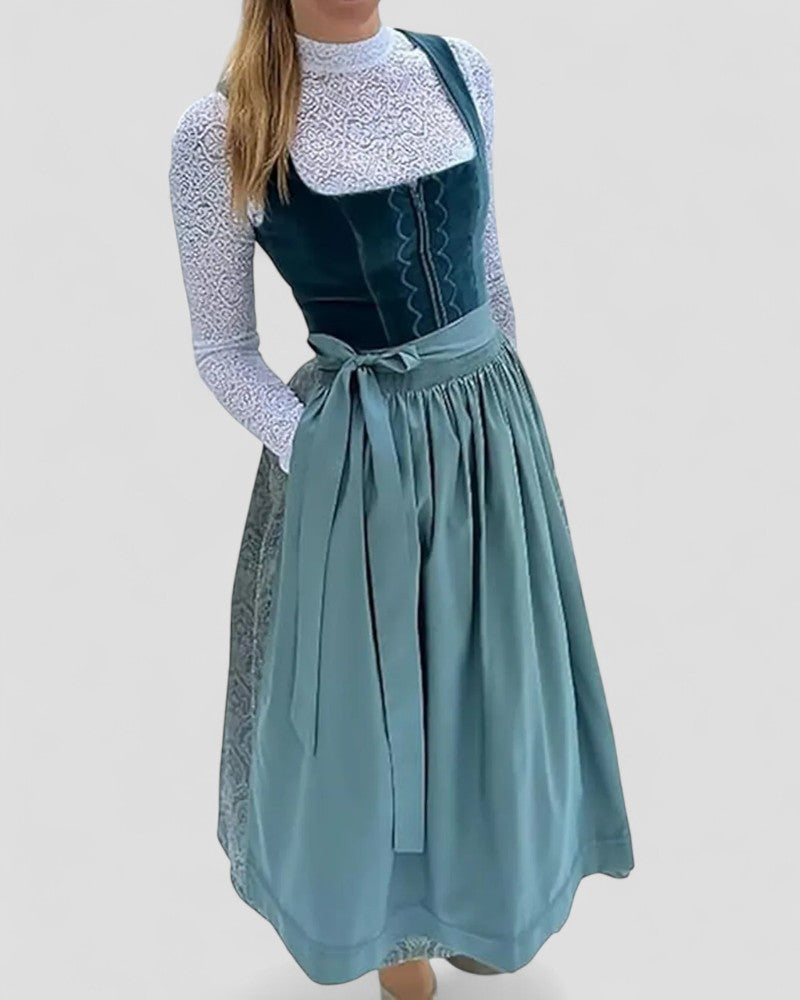 Traditional Bavarian Dirndl Dress with Apron for Women