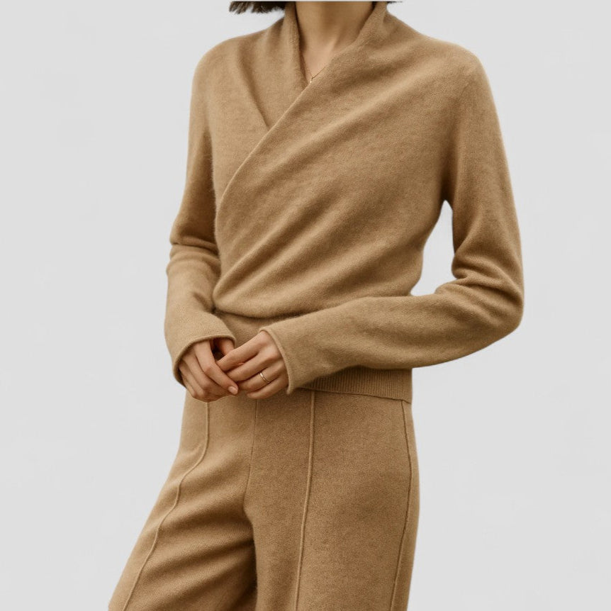 Cashmere Wrap Knit Sweater Top for Women