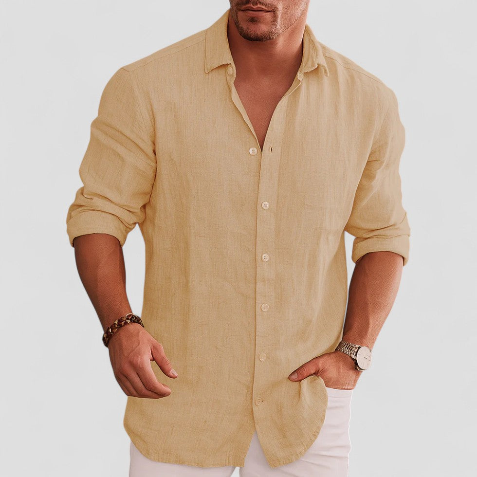 Linen Long Sleeve Button Up Casual Shirt for Men