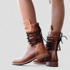 Studded Lace Up Leather Ankle Boots