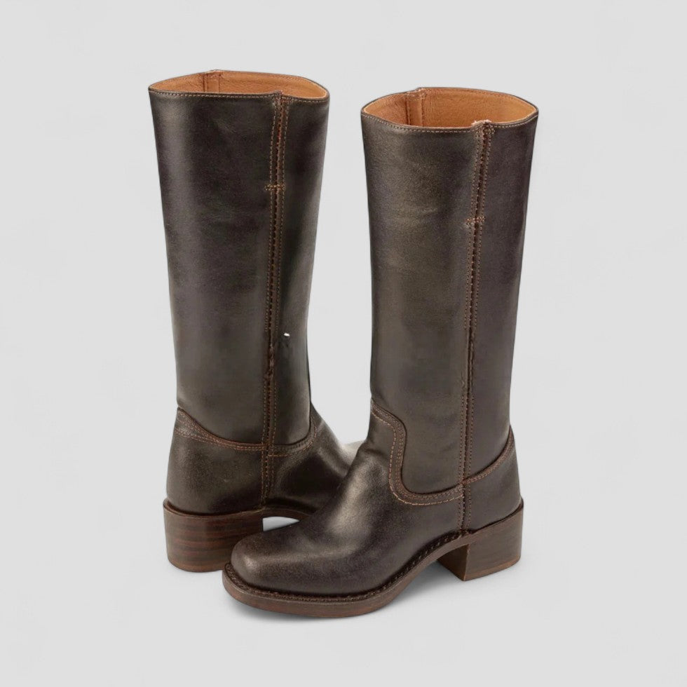 Classic Western Mid Heel Leather Boots