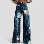 Celestial Print High Waist Wide Leg Jeans for Women