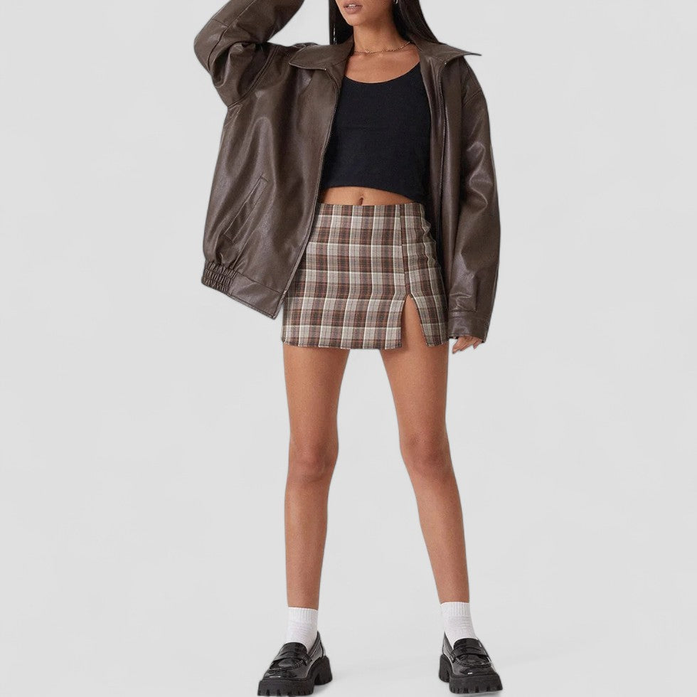 Oversized Faux Leather Zip Up Bomber Jacket for Women