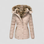 Women’s Hooded Winter Puffer Coat with Faux Fur Trim