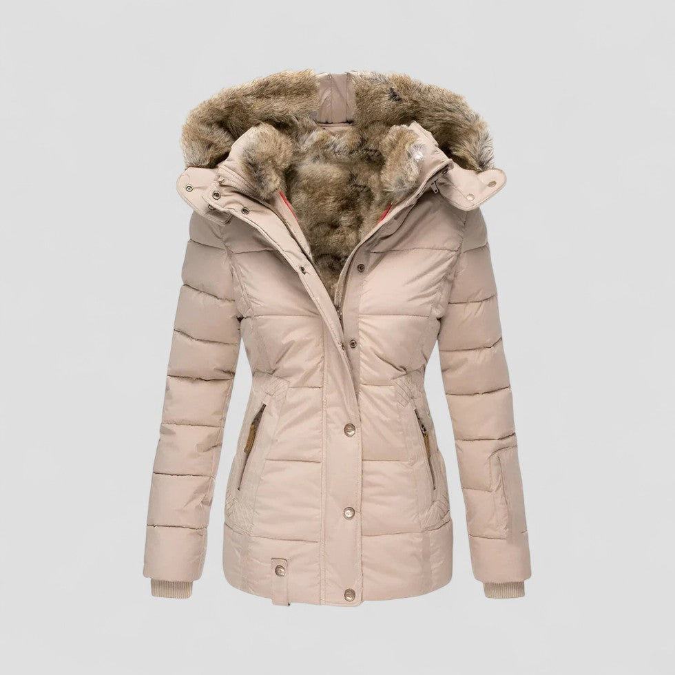 Women’s Hooded Winter Puffer Coat with Faux Fur Trim