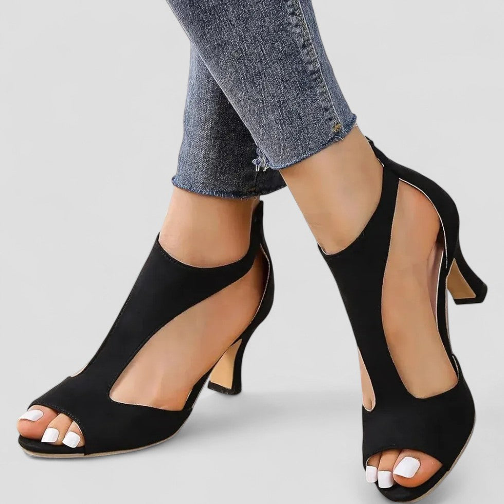 Open Toe Cutout Heeled Sandals