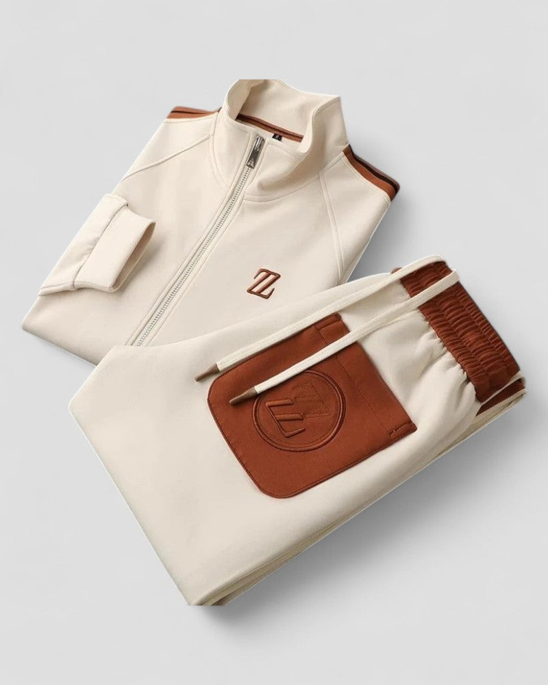 Mens Two Piece Athletic Tracksuit Set with Zip Jacket