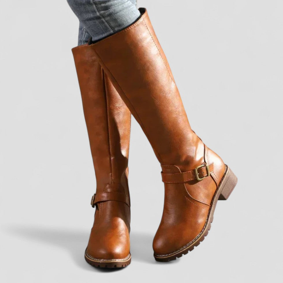 Tall Buckle Detail Riding Boots