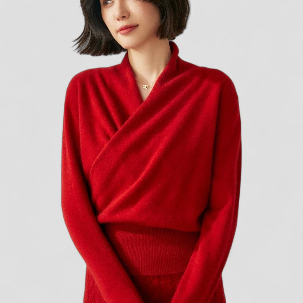 Cashmere Wrap Knit Sweater Top for Women