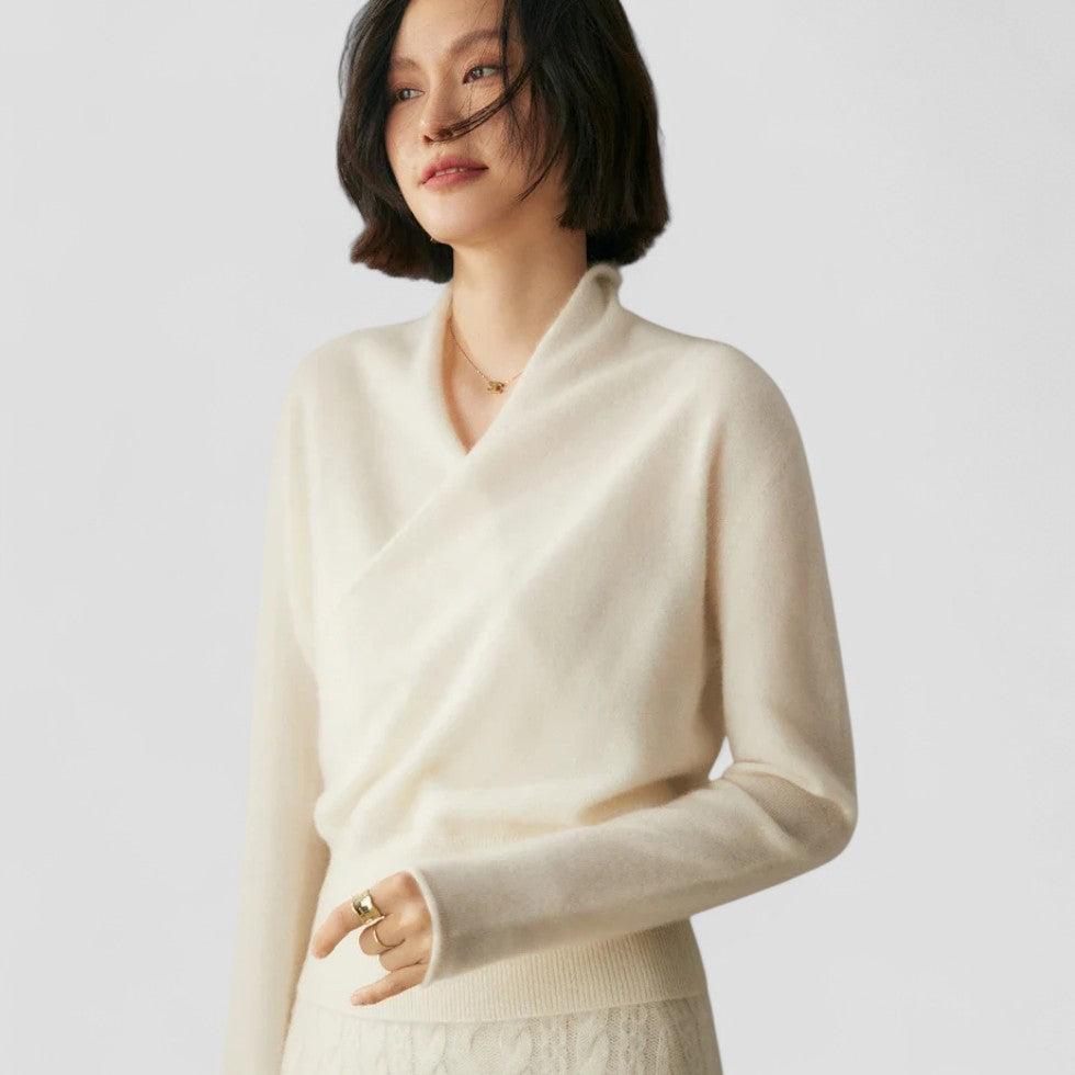 Cashmere Wrap Knit Sweater Top for Women