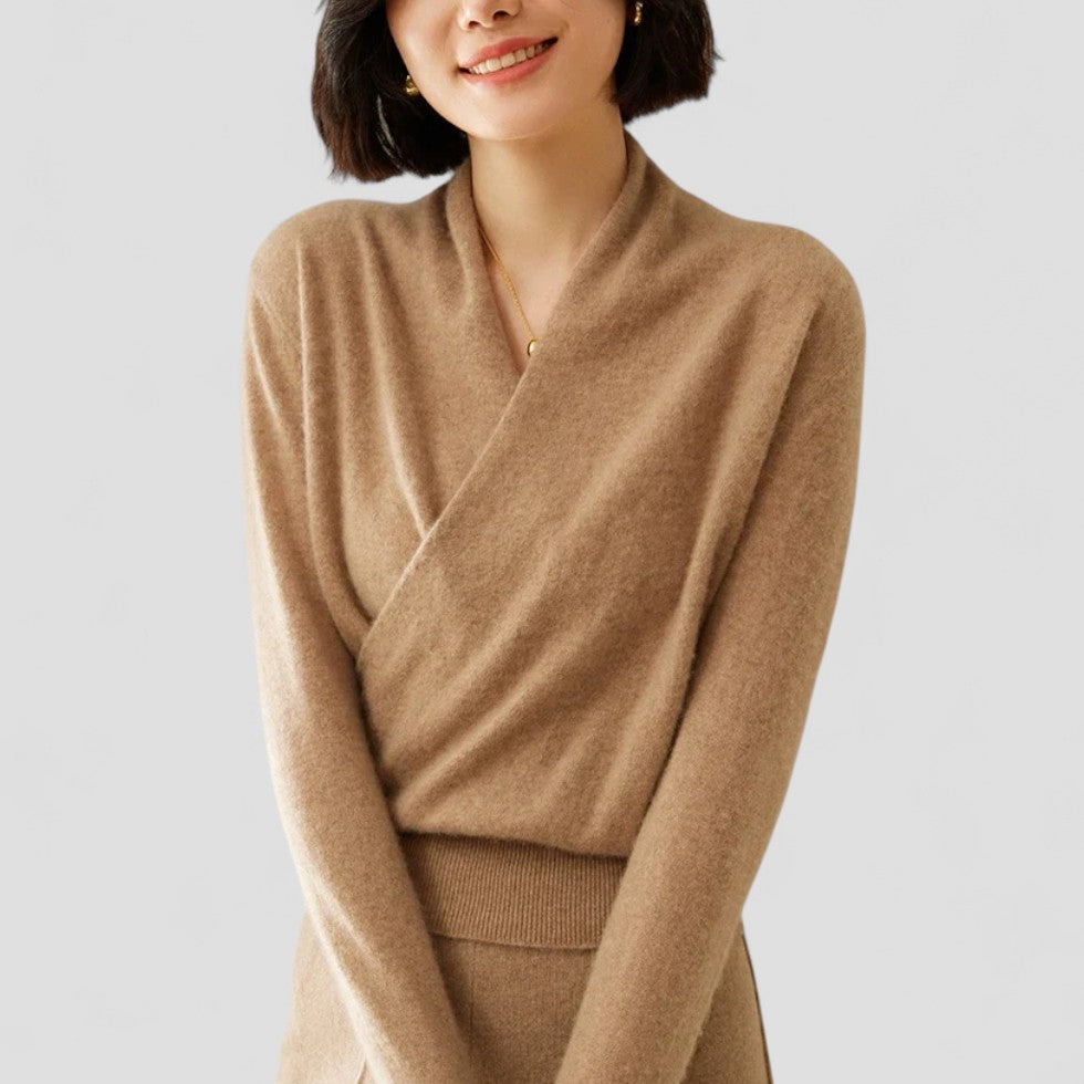 Cashmere Wrap Knit Sweater Top for Women