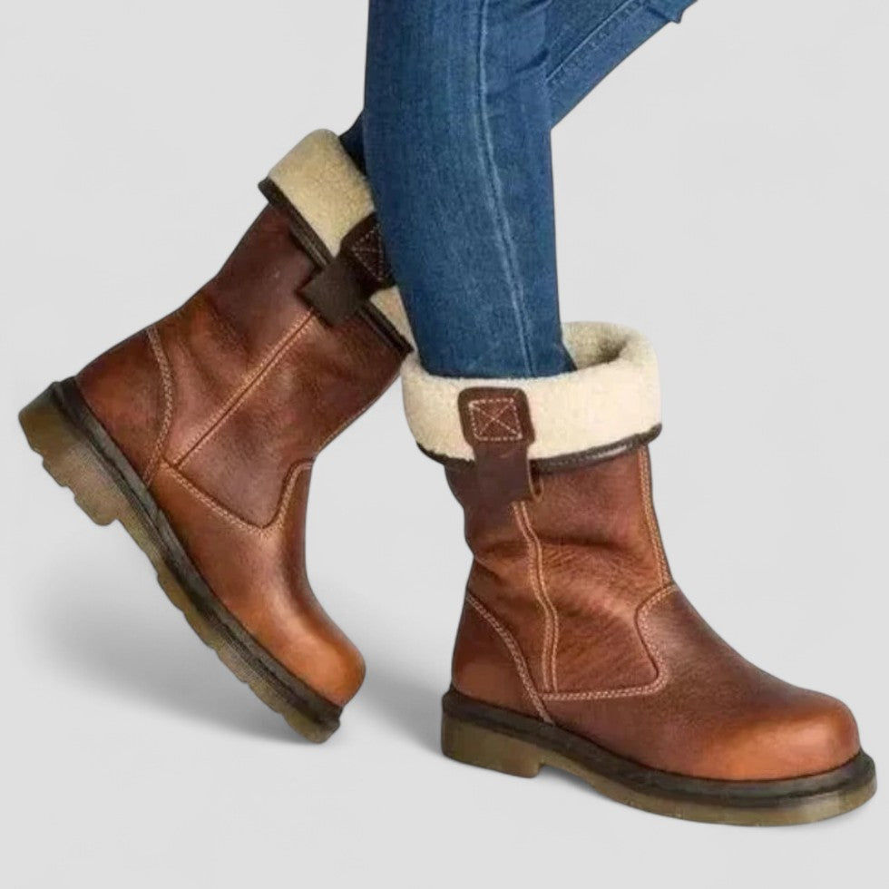 Mid Calf Shearling Lined Leather Boots
