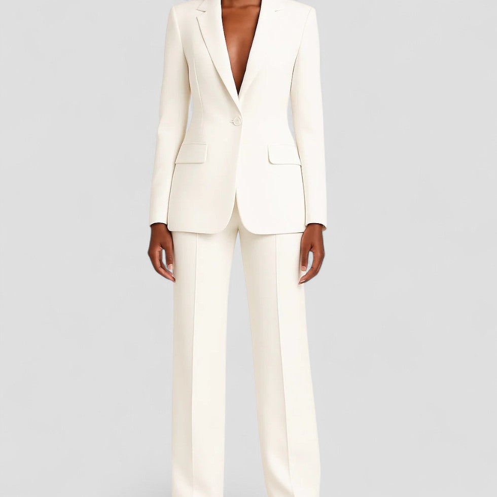 Tailored Single Button Blazer and Wide Leg Trousers Set