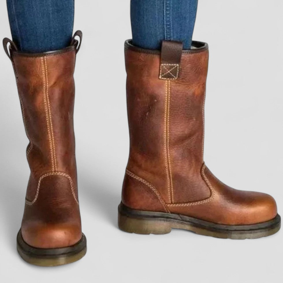 Mid Calf Shearling Lined Leather Boots