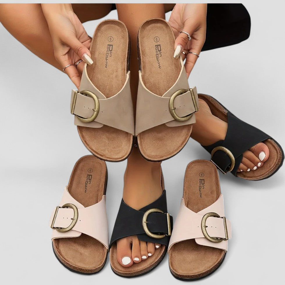 Suede Buckle Slide Sandals