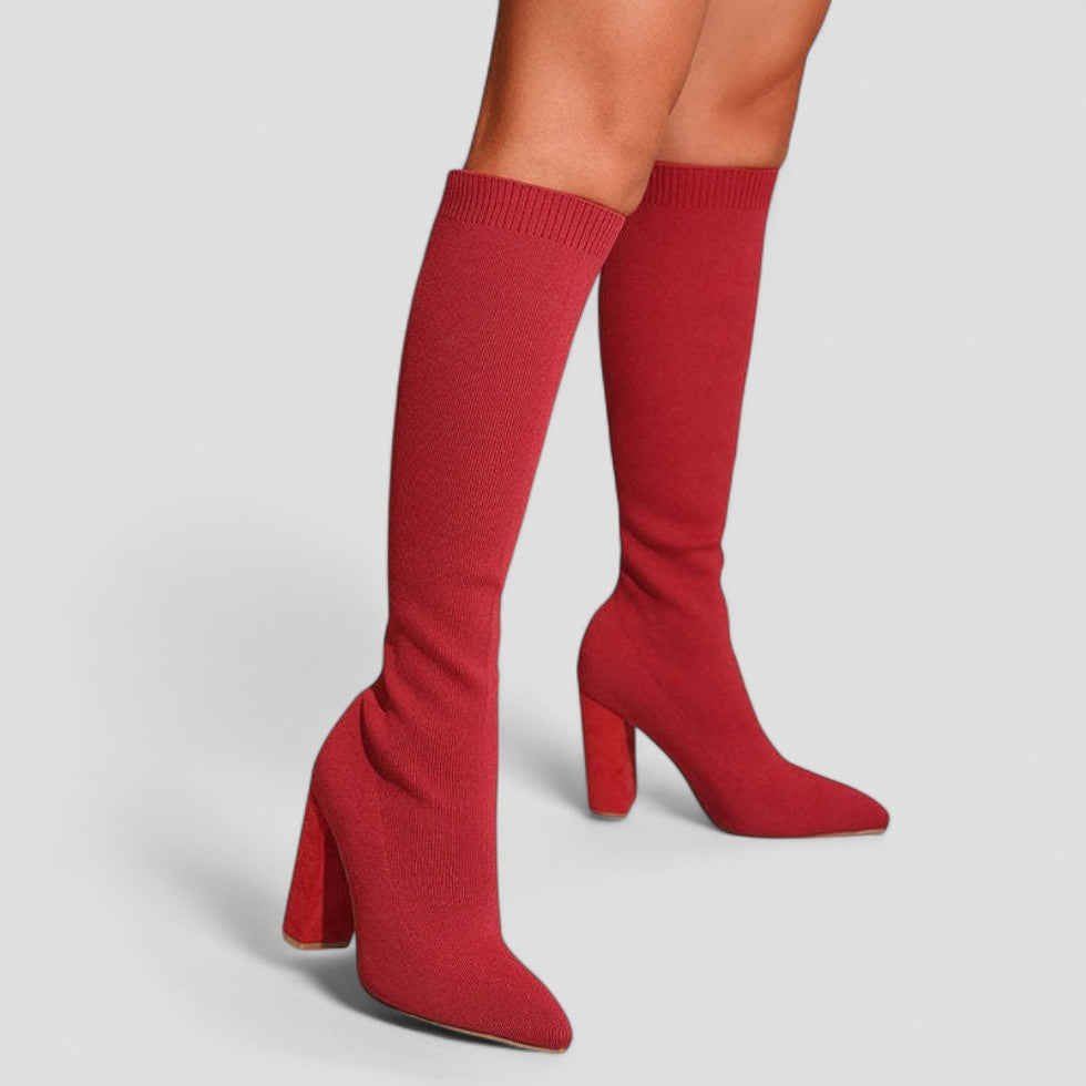 Stretch Knit High Heel Knee Boots