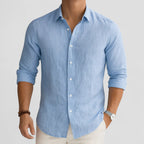 Linen Long Sleeve Button Up Casual Shirt for Men
