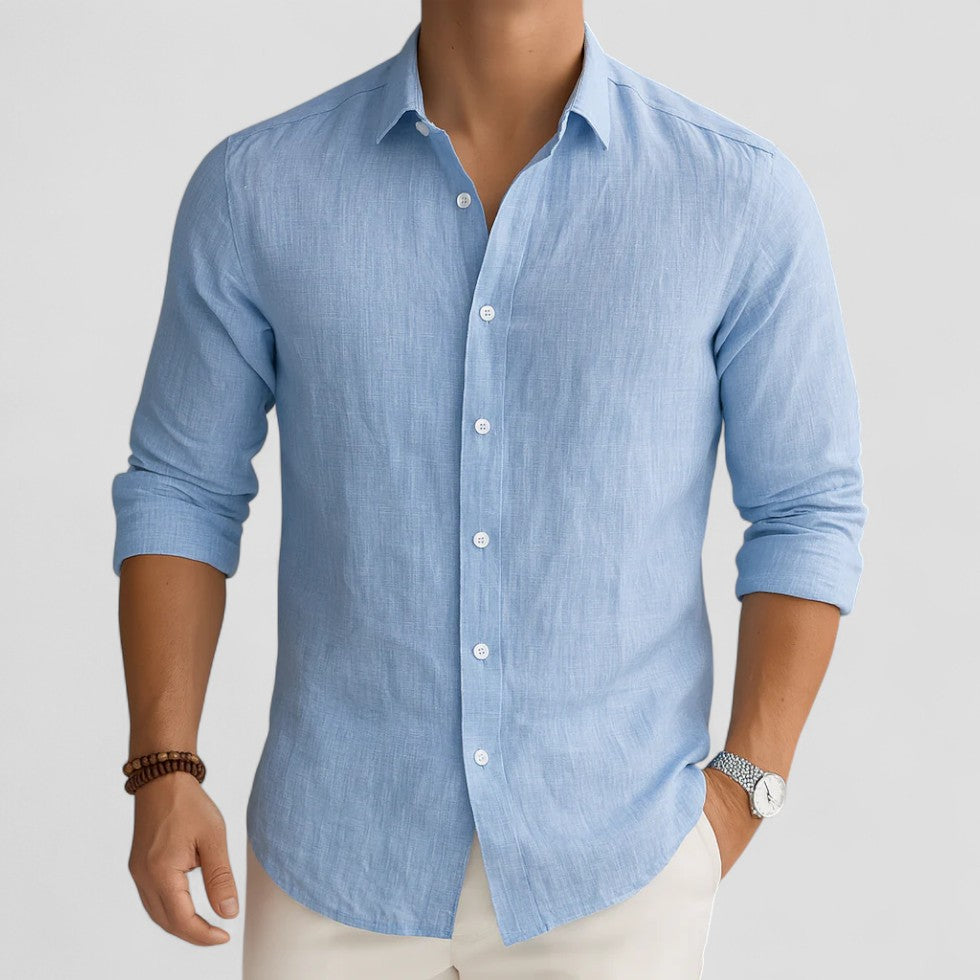 Linen Long Sleeve Button Up Casual Shirt for Men