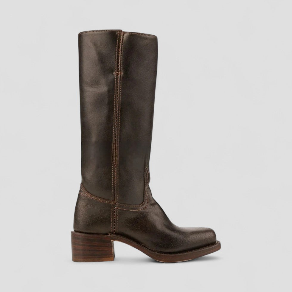 Classic Western Mid Heel Leather Boots