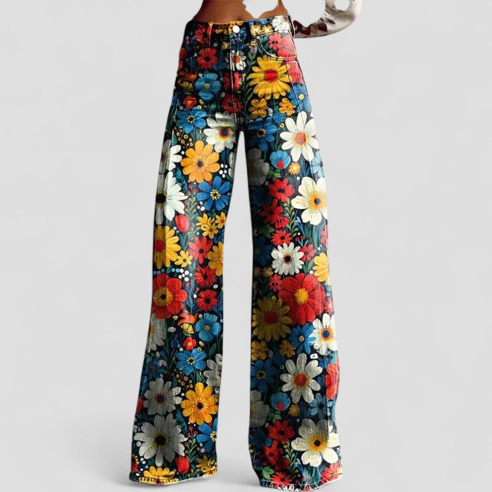 Celestial Print High Waist Wide Leg Jeans for Women
