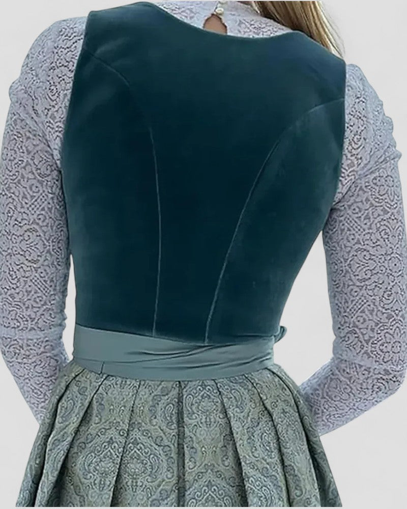 Traditional Bavarian Dirndl Dress with Apron for Women