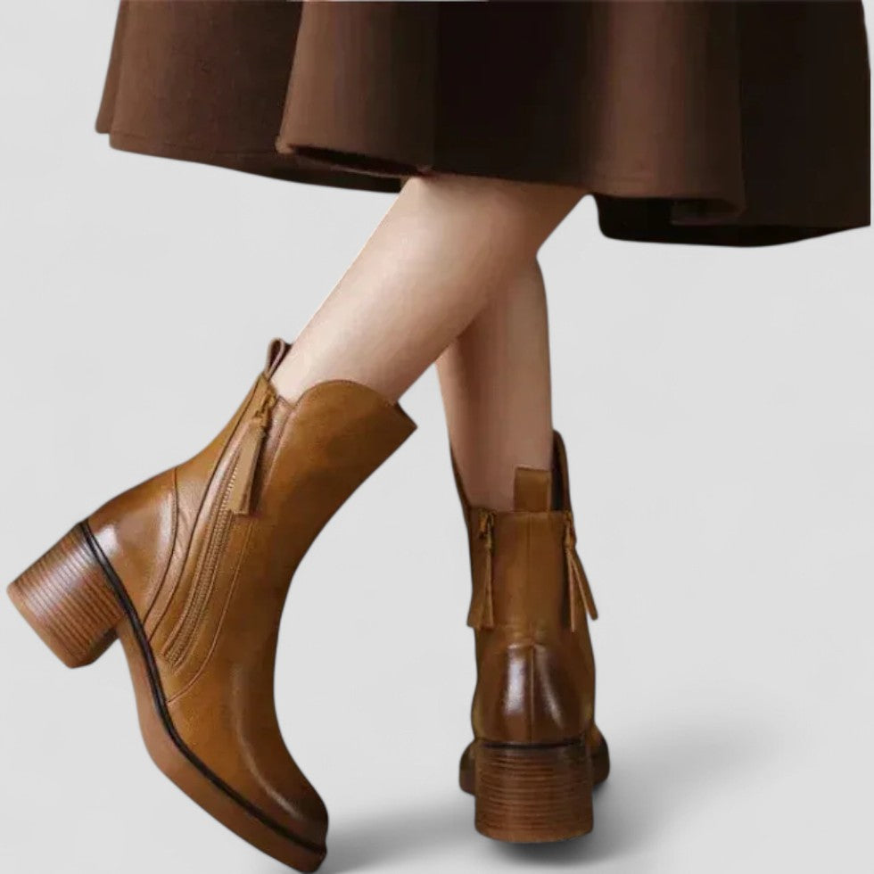 Zip Up Block Heel Ankle Boots