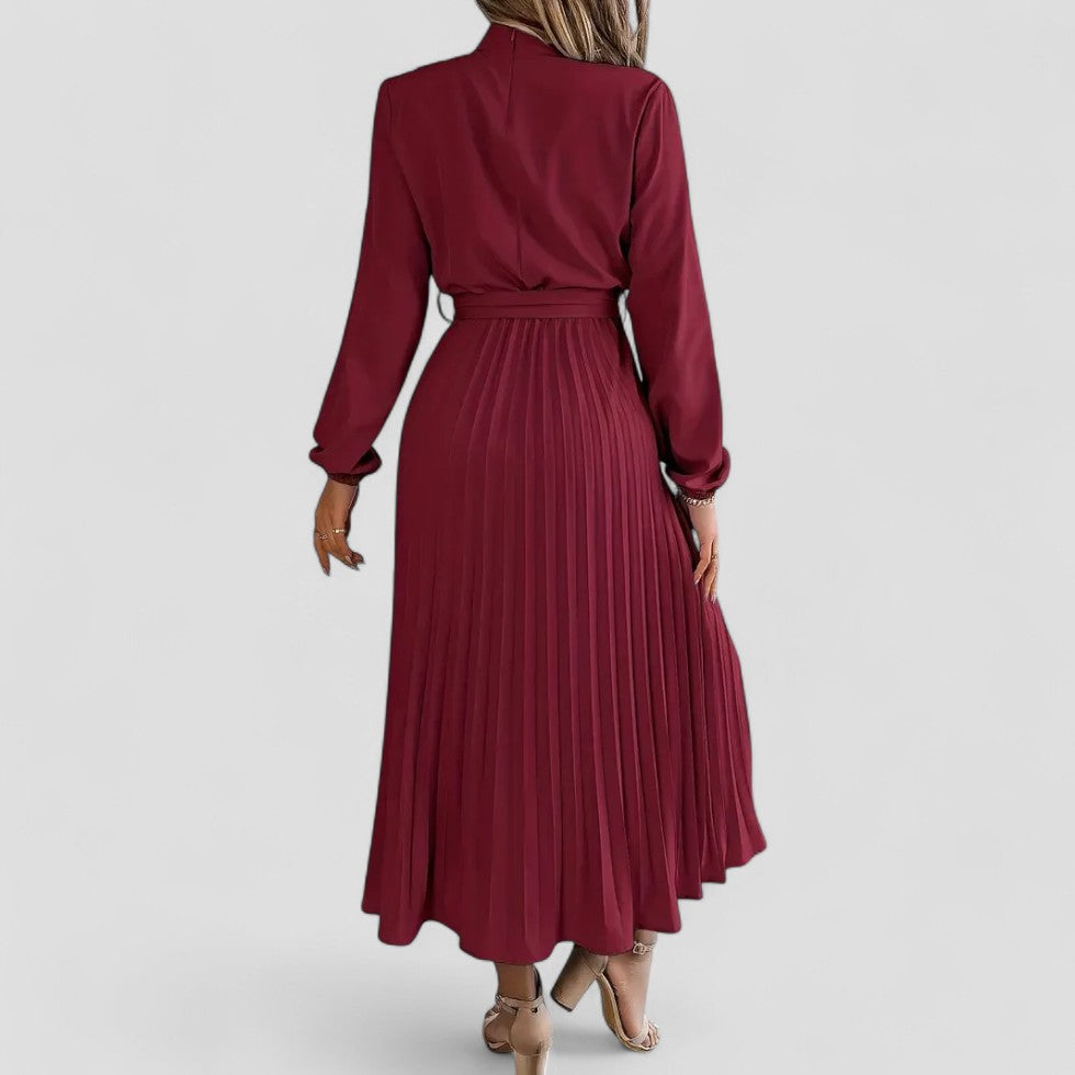 Pleated Long Sleeve Midi Dress