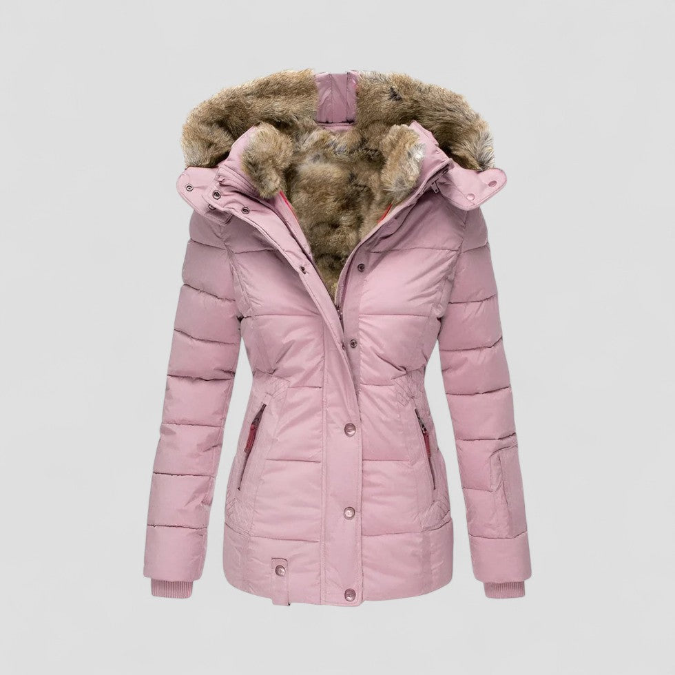 Women’s Hooded Winter Puffer Coat with Faux Fur Trim