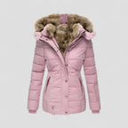 Women’s Hooded Winter Puffer Coat with Faux Fur Trim