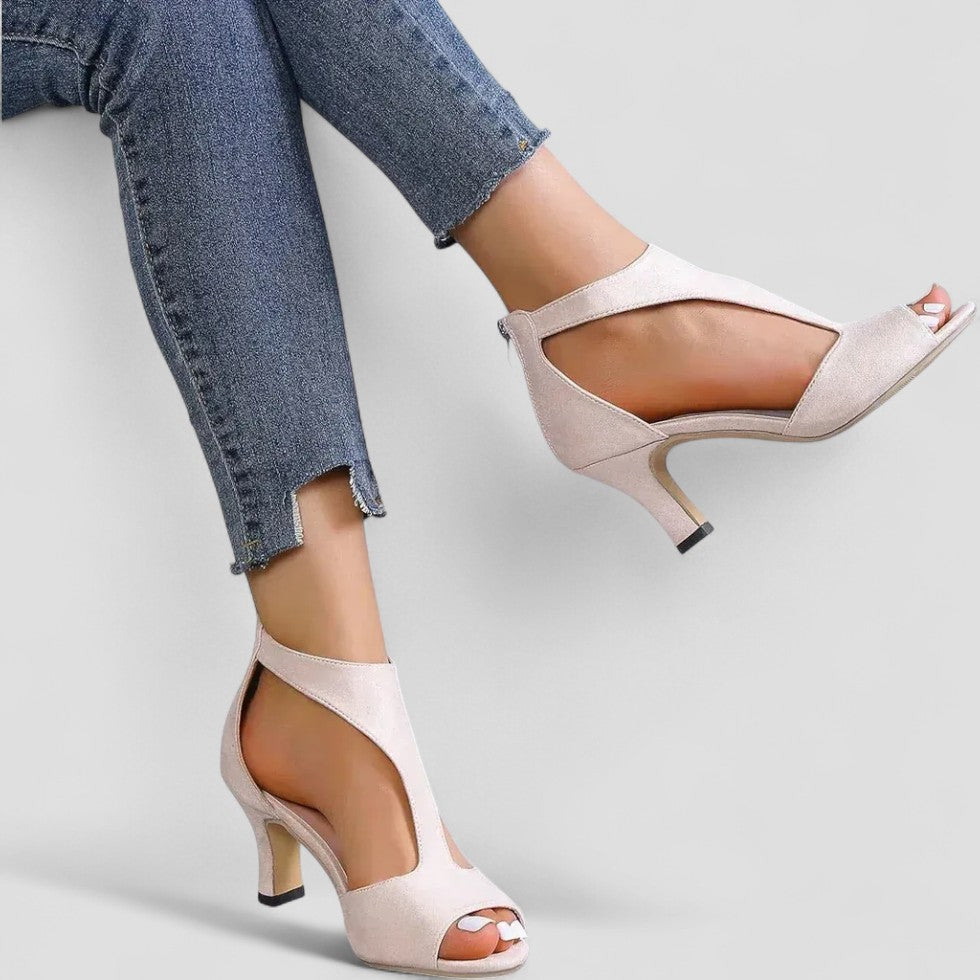 Open Toe Cutout Heeled Sandals