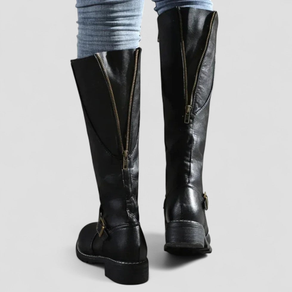 Tall Buckle Detail Riding Boots