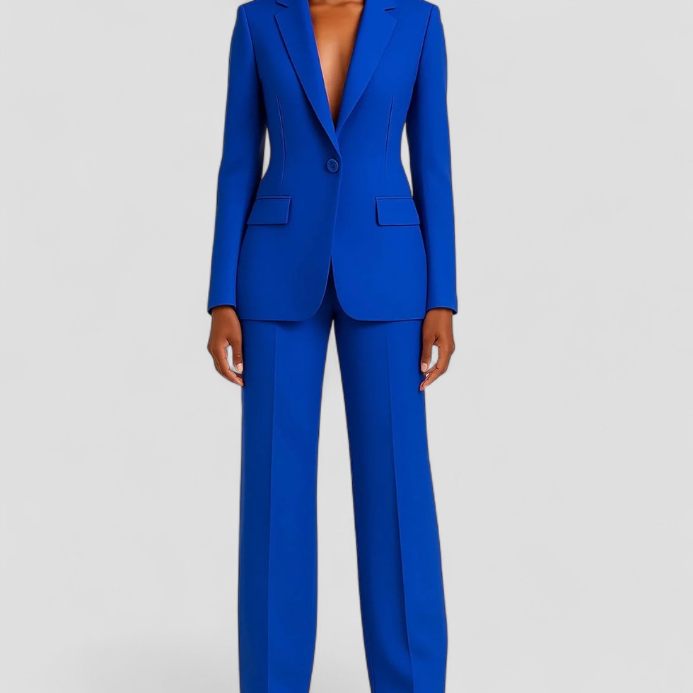 Tailored Single Button Blazer and Wide Leg Trousers Set