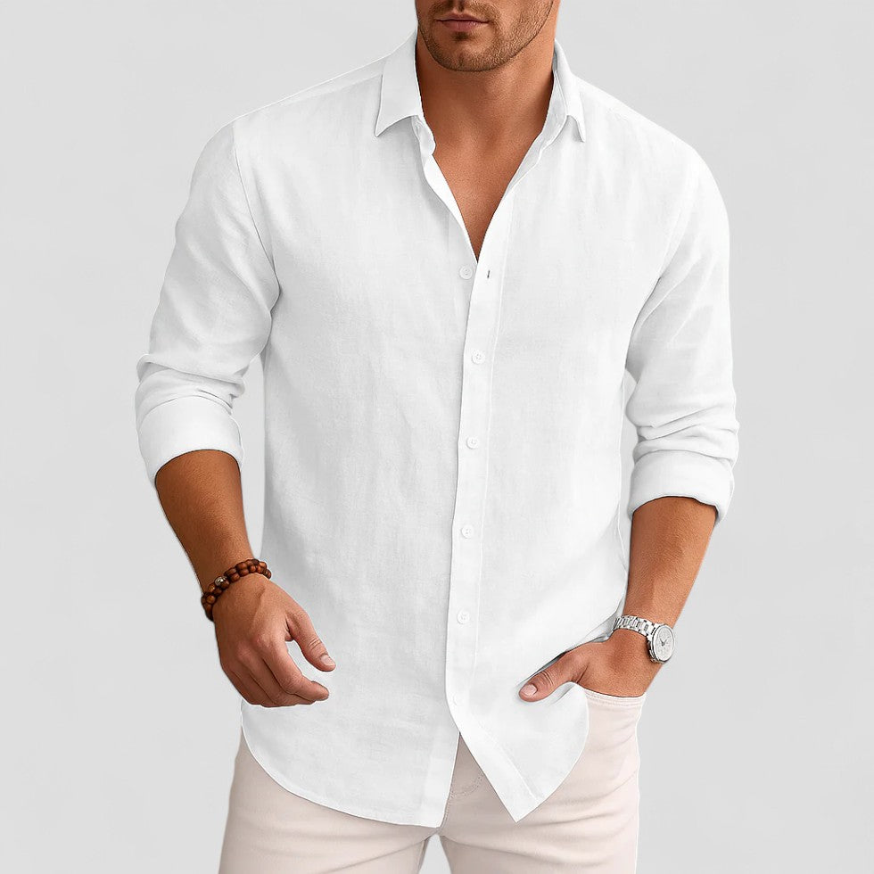 Linen Long Sleeve Button Up Casual Shirt for Men