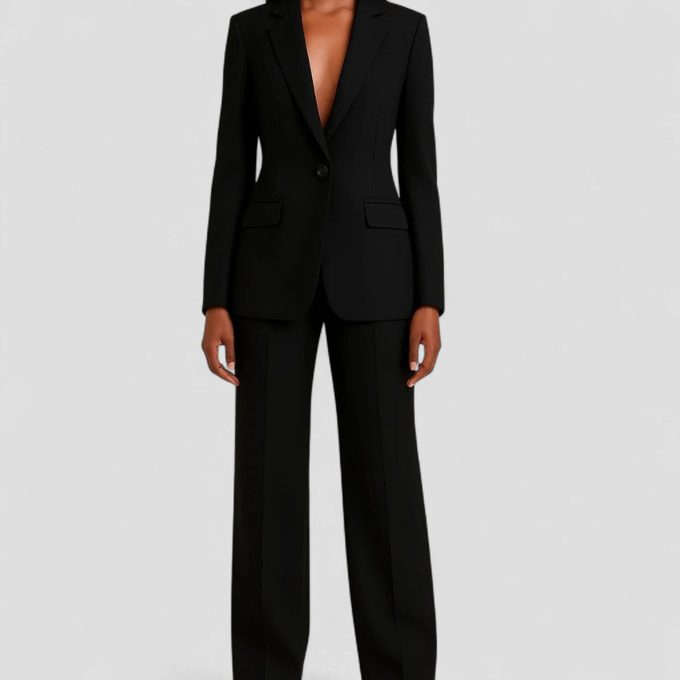 Tailored Single Button Blazer and Wide Leg Trousers Set