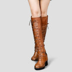 Lace Up Buckle Knee High Boots