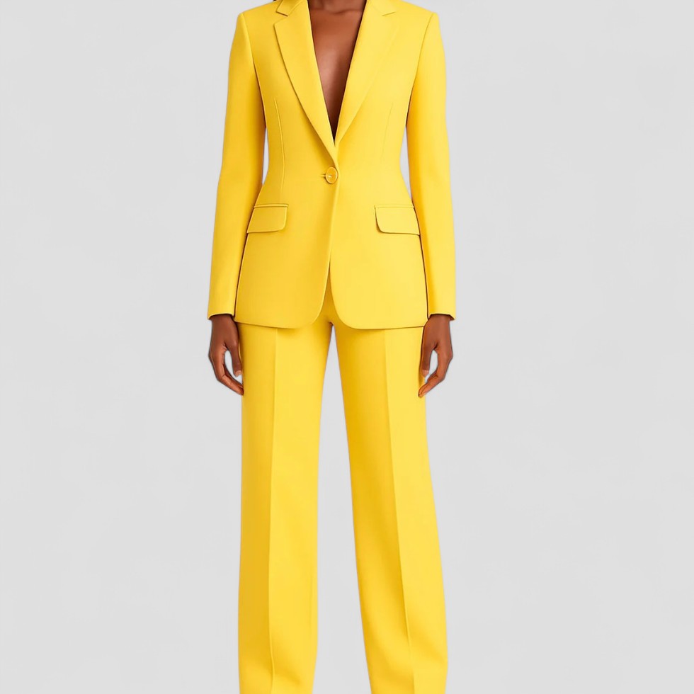 Tailored Single Button Blazer and Wide Leg Trousers Set