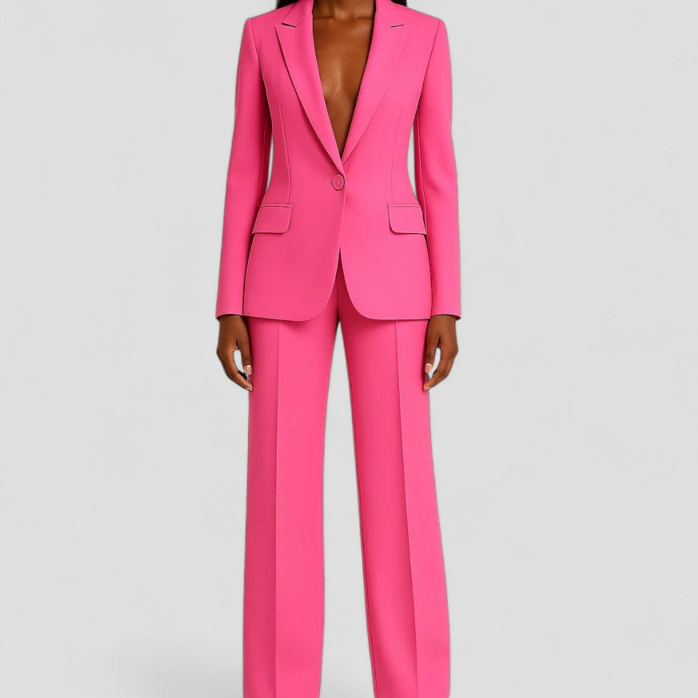 Tailored Single Button Blazer and Wide Leg Trousers Set
