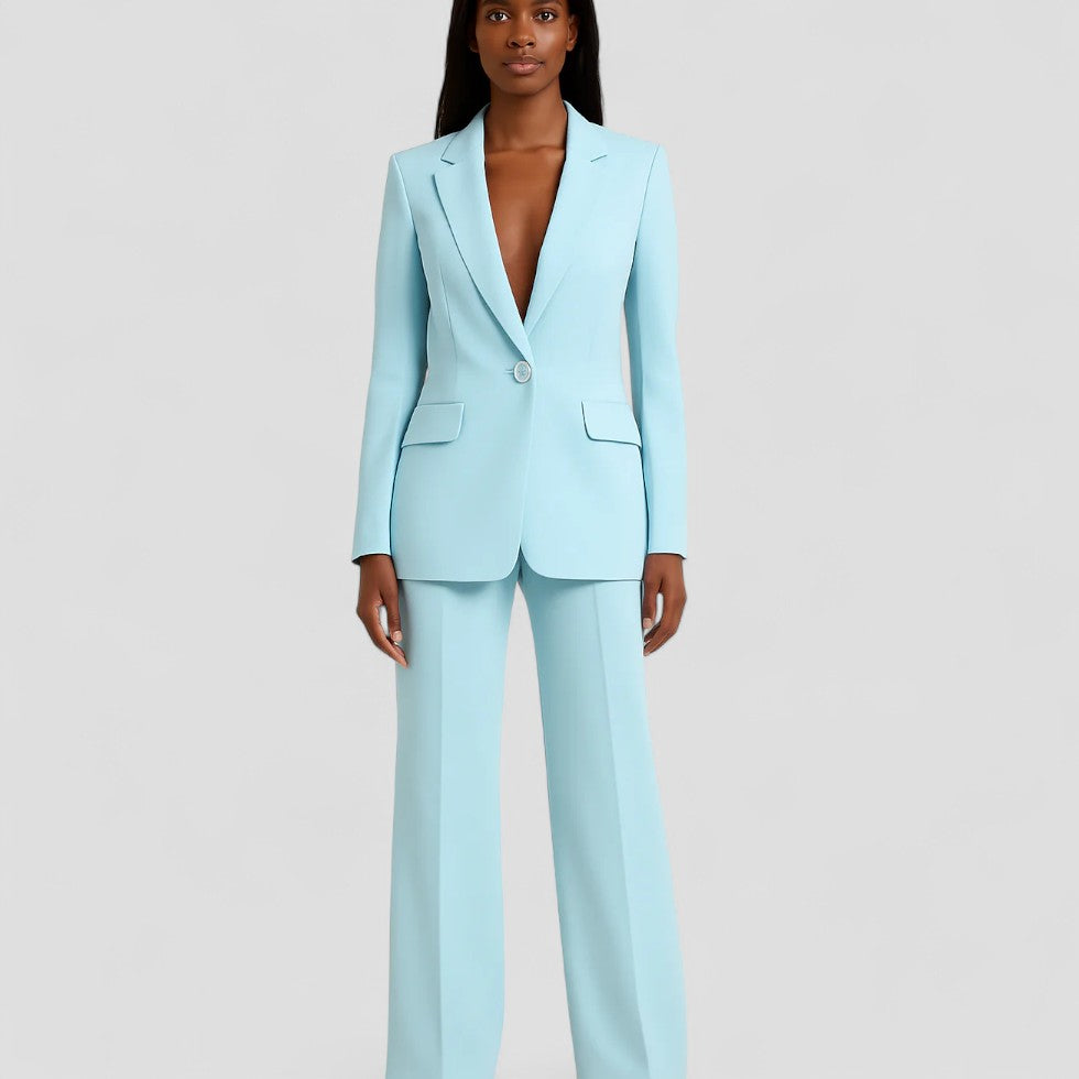 Tailored Single Button Blazer and Wide Leg Trousers Set