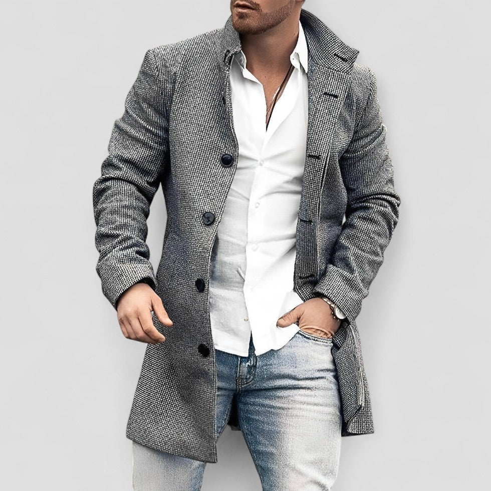 Checked Long Button Up Coat