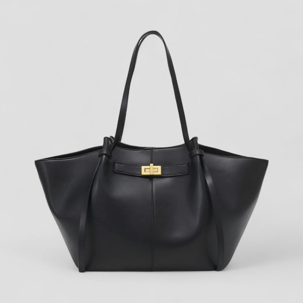 Large Tote Bag Made of Imitation Leather with Elegant Twist Clasp