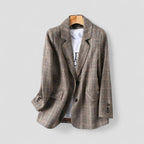 Wool Blend Checked Single Breasted Blazer