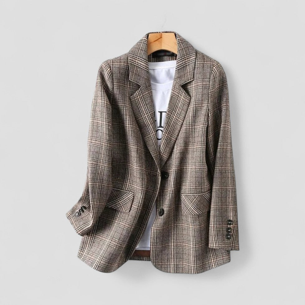 Wool Blend Checked Single Breasted Blazer