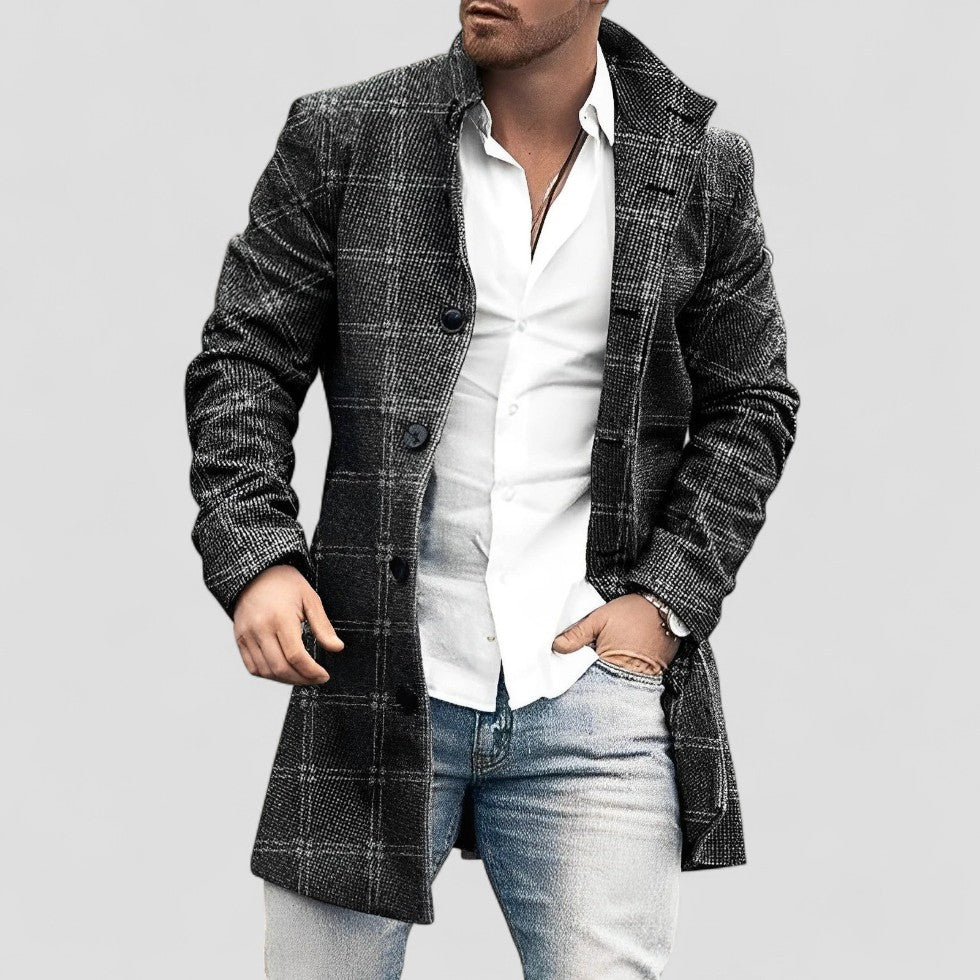 Checked Long Button Up Coat