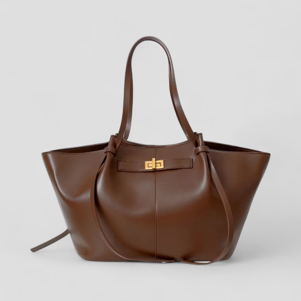 Large Tote Bag Made of Imitation Leather with Elegant Twist Clasp